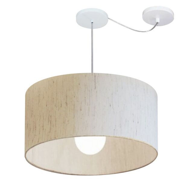 Lustre Pendente Cilíndrico Com Desvio Linho Bege Mj-4233 Para