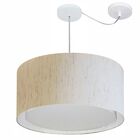 Lustre Pendente Cilíndrico Com Desvio Linho Bege Mj-4316 Para