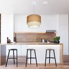 Lustre Pendente Cilíndrico Com Desvio Palha E Bege Mj-4359 Pa