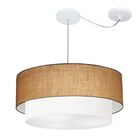 Lustre Pendente Cilíndrico Com Desvio Palha E Branco Mj-4368