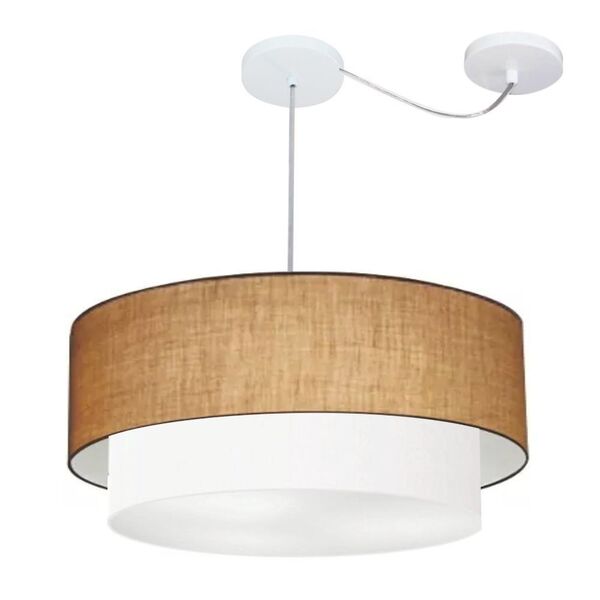 Lustre Pendente Cilíndrico Com Desvio Palha E Branco Mj-4368