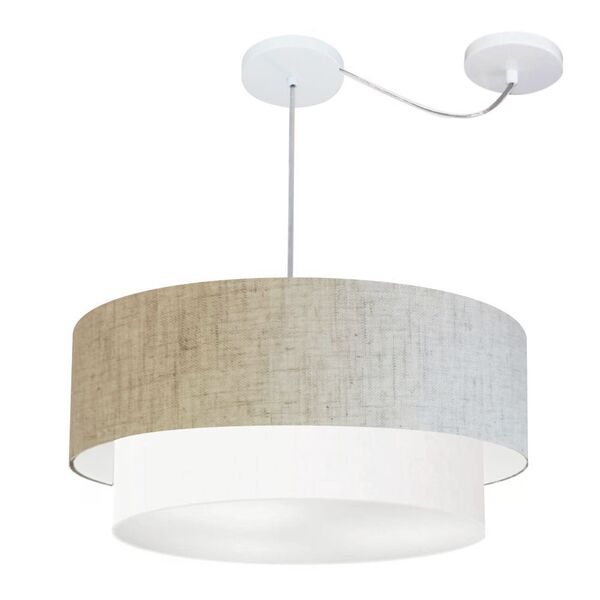 Lustre Pendente Cilíndrico Com Desvio Rustico Bege E Branco M