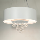 Lustre Pendente Cilíndrico Madeira Branco Laca  Cristais E Ac