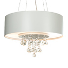 Lustre Pendente Cilíndrico Madeira Branco Laca  Cristais E Ac