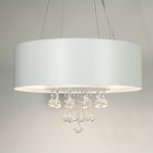 Lustre Pendente Cilíndrico Madeira Branco Laca  Cristais E Ac