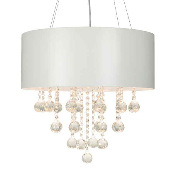 Lustre Pendente Cilíndrico Madeira Branco Laca E Cristais - 7