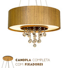 Lustre Pendente Cilíndrico Madeira Freijó  Acrílico E Cristai