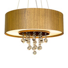 Lustre Pendente Cilíndrico Madeira Freijó  Acrílico E Cristai