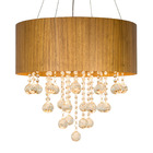 Lustre Pendente Cilíndrico Madeira Freijó E Cristais - 50cm