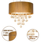 Lustre Pendente Cilíndrico Madeira Freijó E Cristais - 50cm