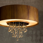 Lustre Pendente Cilíndrico Madeira Imbuia  Acrílico E Cristai