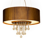 Lustre Pendente Cilíndrico Madeira Imbuia  Acrílico E Cristai