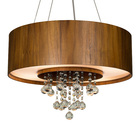 Lustre Pendente Cilíndrico Madeira Teca  Acrílico E Cristais