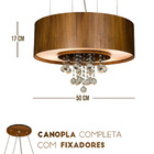 Lustre Pendente Cilíndrico Madeira Teca  Acrílico E Cristais