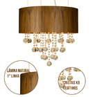 Lustre Pendente Cilíndrico Madeira Teca Escura E Cristais - 7