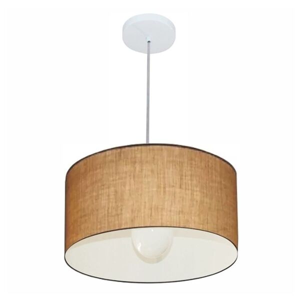 Lustre Pendente Cilíndrico Md-4031 Cúpula Em Tecido 40x21cm P