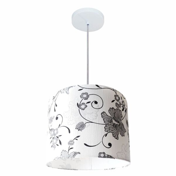 Lustre Pendente Cilindrico Md-4054 Cupula Tecido 30x21cm Flor
