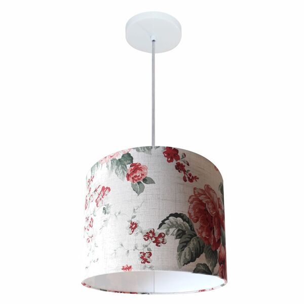 Lustre Pendente Cilindrico Md-4054 Cupula Tecido 30x21cm Flor