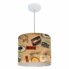 Lustre Pendente Cilindrico Md-4054 Cupula Tecido 30x21cm Vint