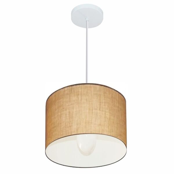 Lustre Pendente Cilíndrico Md-4113 Cúpula Em Tecido 30x25cm P