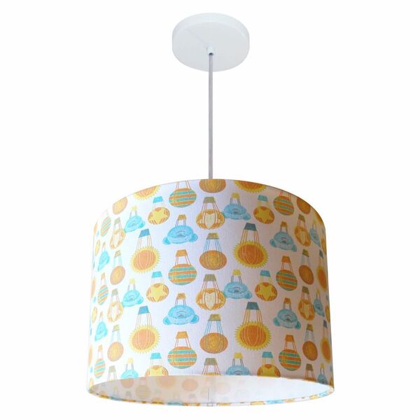 Lustre Pendente Cilindrico Md-4146 Cupula Tecido 40x30cm Ursi