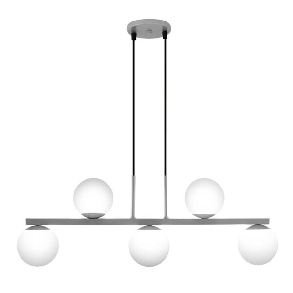 Lustre Pendente Com Globo Fosco Para 5 Lâmpadas Led Bivolt Ja