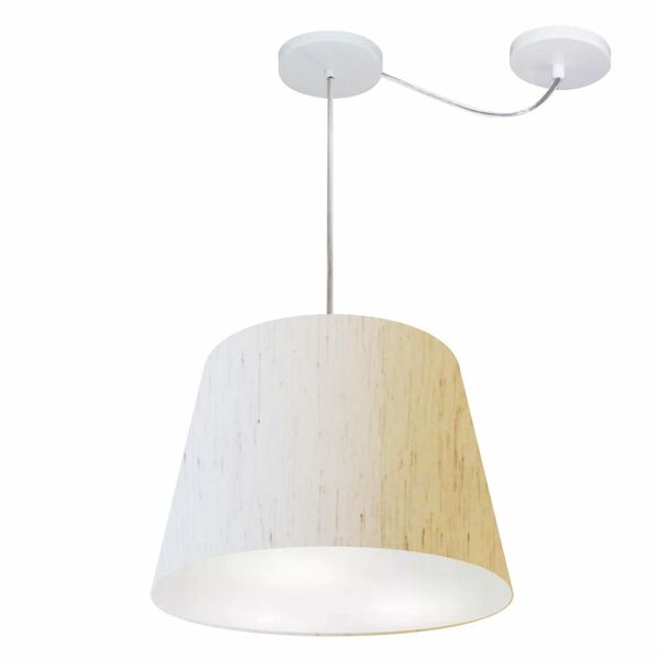 Lustre Pendente Cone Com Desvio Linho Bege Mj-4276 Para Mesa