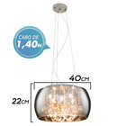 Lustre Pendente Cristais Legítimos sidney Cuba Cromada 40cm S