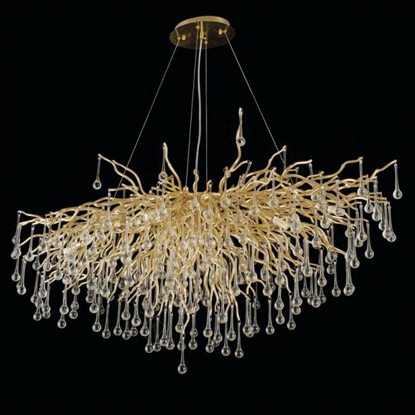 Lustre Pendente Cristal Bivolt 60x120x45cm Metal Dourado 13xg