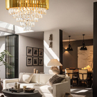 Lustre Pendente Cristal K9 Dourado Redondo Diâmetro 50cm