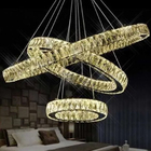 Lustre Pendente Cristal Led Aliança Triplo Anéis 3 Cores