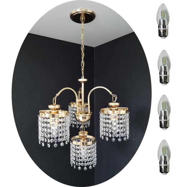 Lustre Pendente Cristal Legítimo 3 Braços + Lâmpada Acl95