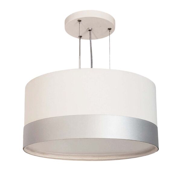 Lustre Pendente Cúpula Branco Com Detalhe Prata 40x25 2e27