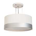 Lustre Pendente Cúpula Branco Com Detalhe Prata 50x25 3e27