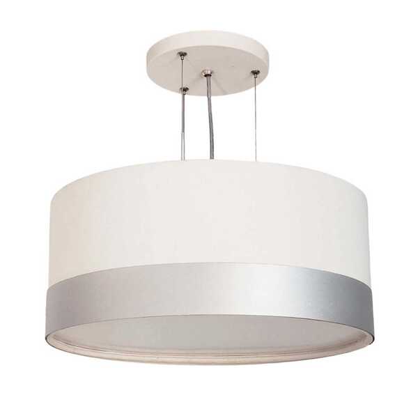 Lustre Pendente Cúpula Branco Com Detalhe Prata 50x25 3e27
