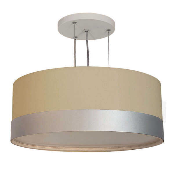 Lustre Pendente Cúpula Cáqui Com Detalhe Prata 40x15 2e27