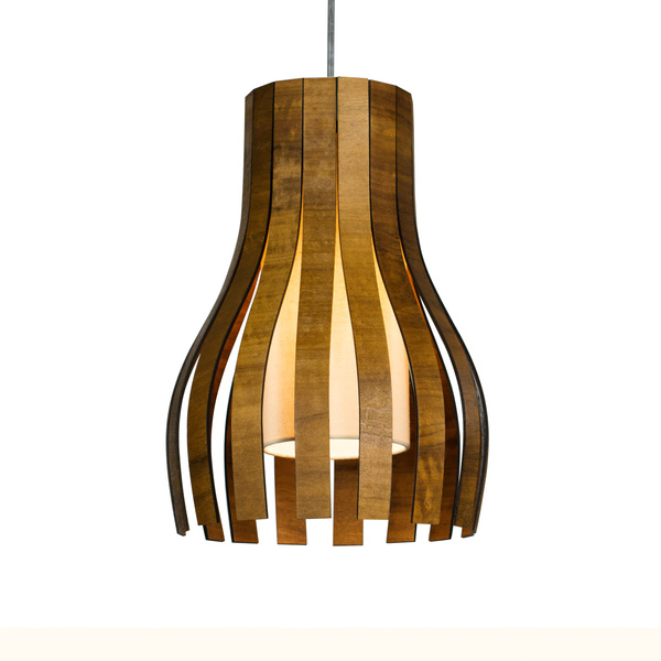 Lustre Pendente De Bancada Curvo Na Madeira Imbuia 35x24 Cm