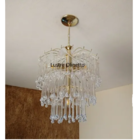 Lustre\pendente De Cristal Acrilico Para Sala Base Dourada