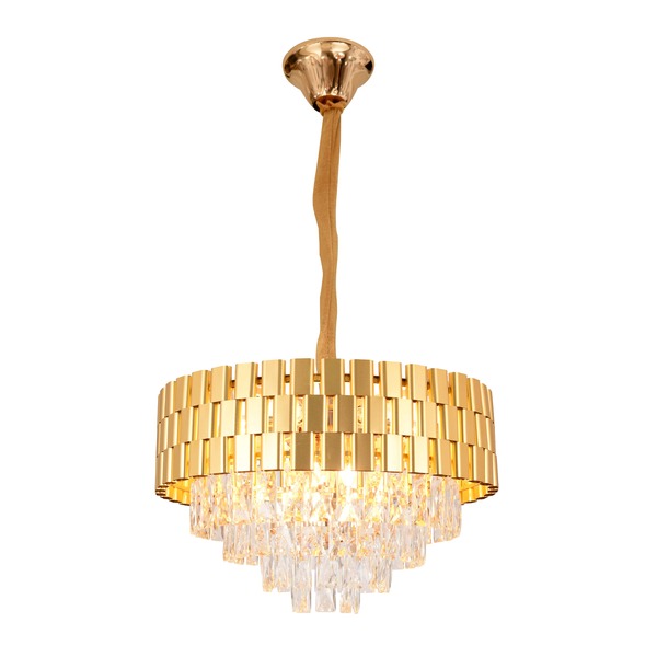 Lustre Pendente De Cristal Dourado 50cm Redondo Cristal K9