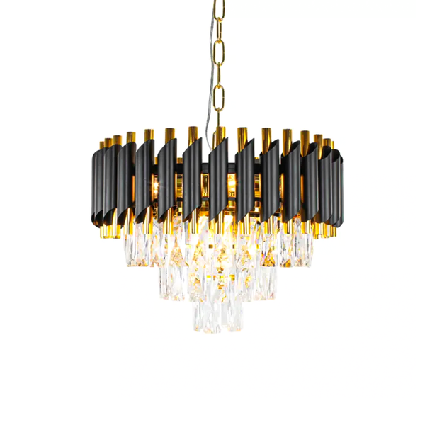 Lustre Pendente De Cristal Preto 50cm Redondo