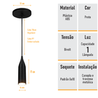 Lustre Pendente Decorativo Design 3d - Abs174 - Preto