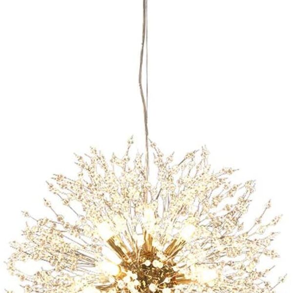 Lustre Pendente Dente De Leão Dourado Redondo Cristais 12e14