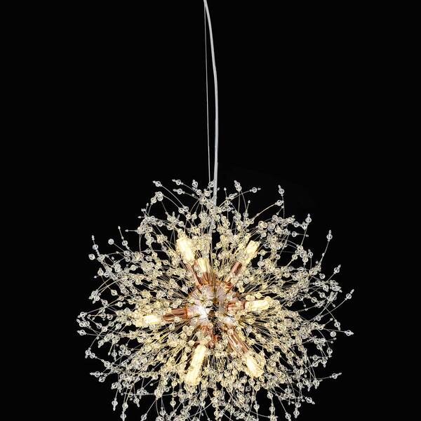 Lustre Pendente Dente De Leão Redondo Rose Gold Cristais 9g9