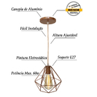 Lustre Pendente Diamante Aramado Rosé Gold