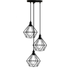 Lustre Pendente Diamante Triplo Preto + Lâmpada St64 Fl