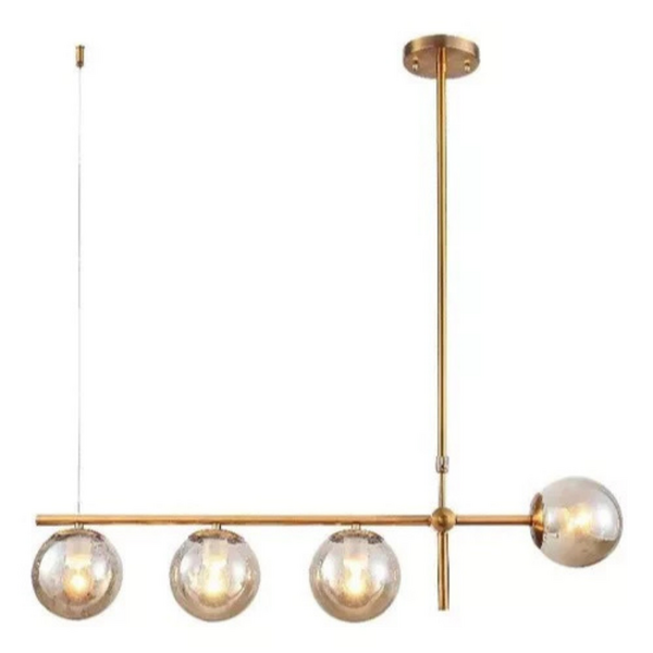 Lustre Pendente Dourado Vidro Bola Esfera Âmbar Retrô Moderno