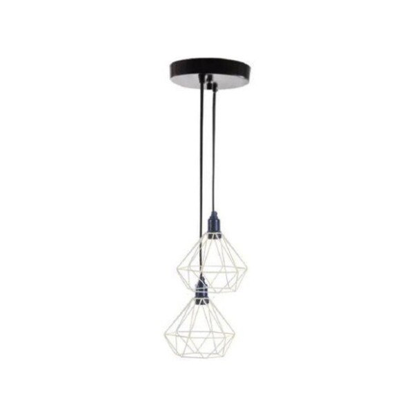 Lustre Pendente Duplo Aramado Retrô Diamante 18x18cm Branco -