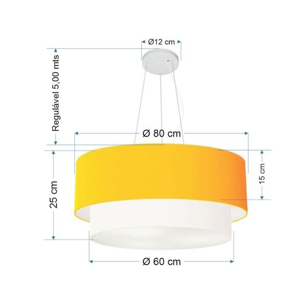 Lustre Pendente Duplo Cilíndrico Vivare Md-4073 Cúpula Tecido