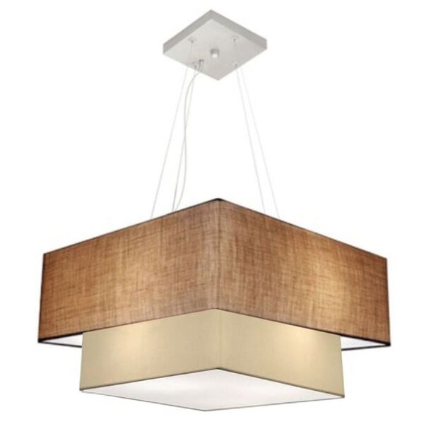 Lustre Pendente Duplo Quadrado Vivare Md-4066 Cúpula Em Tecid