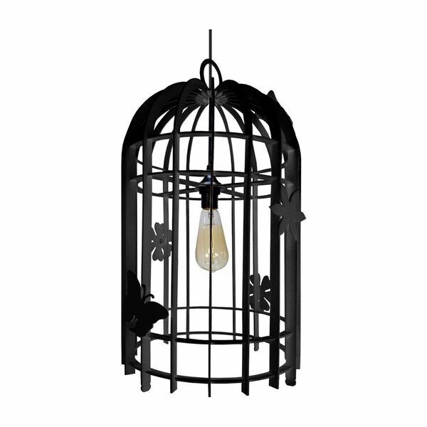 Lustre Pendente Em Madeira - Bird Cage - Preto